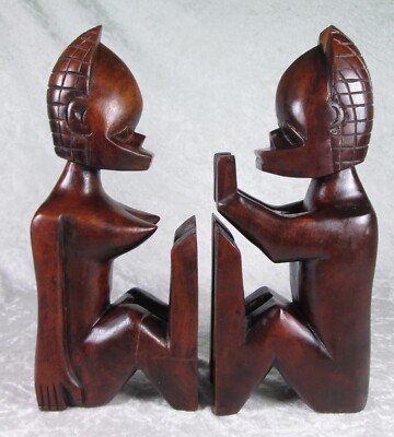 Paul Marshall Wooden Tiki Bookends Male Female Nudes Vintage MCM 13-1/4 inch