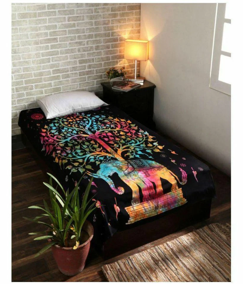 Tapeçaria Tie Dye elefante hippie árvore da vida tapeçarias boêmia cobertura de mesa - Imagem 2 de 2
