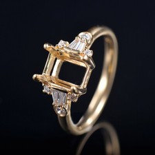 Solid 14K Gold Natural Baguette Diamond Semi Mount Emerald Cut 5x7mm