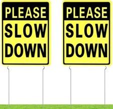 2 Pack Double Sided Please Slow Down Sign Plastic Yard Signs with Metal Stake...