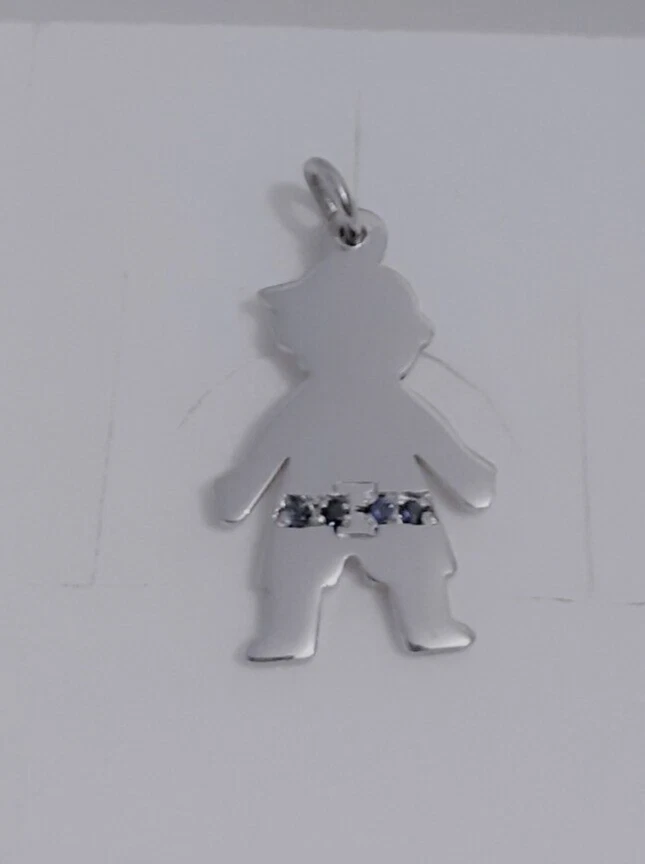 Ciondolo Bimbo argento 925 zaffiri blu pendente collana girocollo donna bambino - Immagine 2 di 3