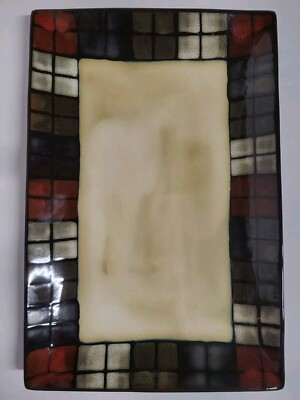 MINT NEW With Tags Pfaltzgraff Calico Windowpane Stoneware Large Serving Tray