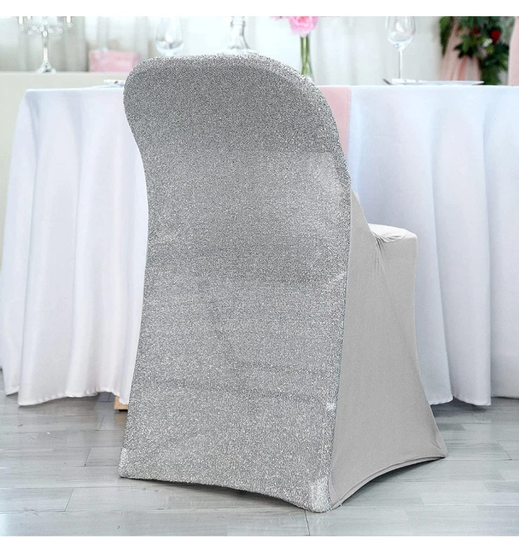 Efavormart Silver Spandex Stretch Folding Chair Cover w Metallic