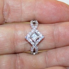 Princess Austrian Zircon Engagement Promise Ring 14k White Gold over 925 SS