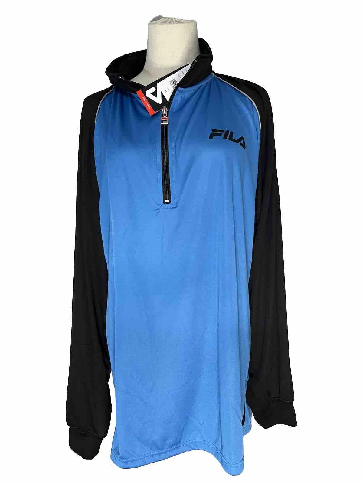 Fila Uomo 3X 1 4 Zip Poli Jersey Blu Nero Grande e Alto Nuovo Manica Lunga