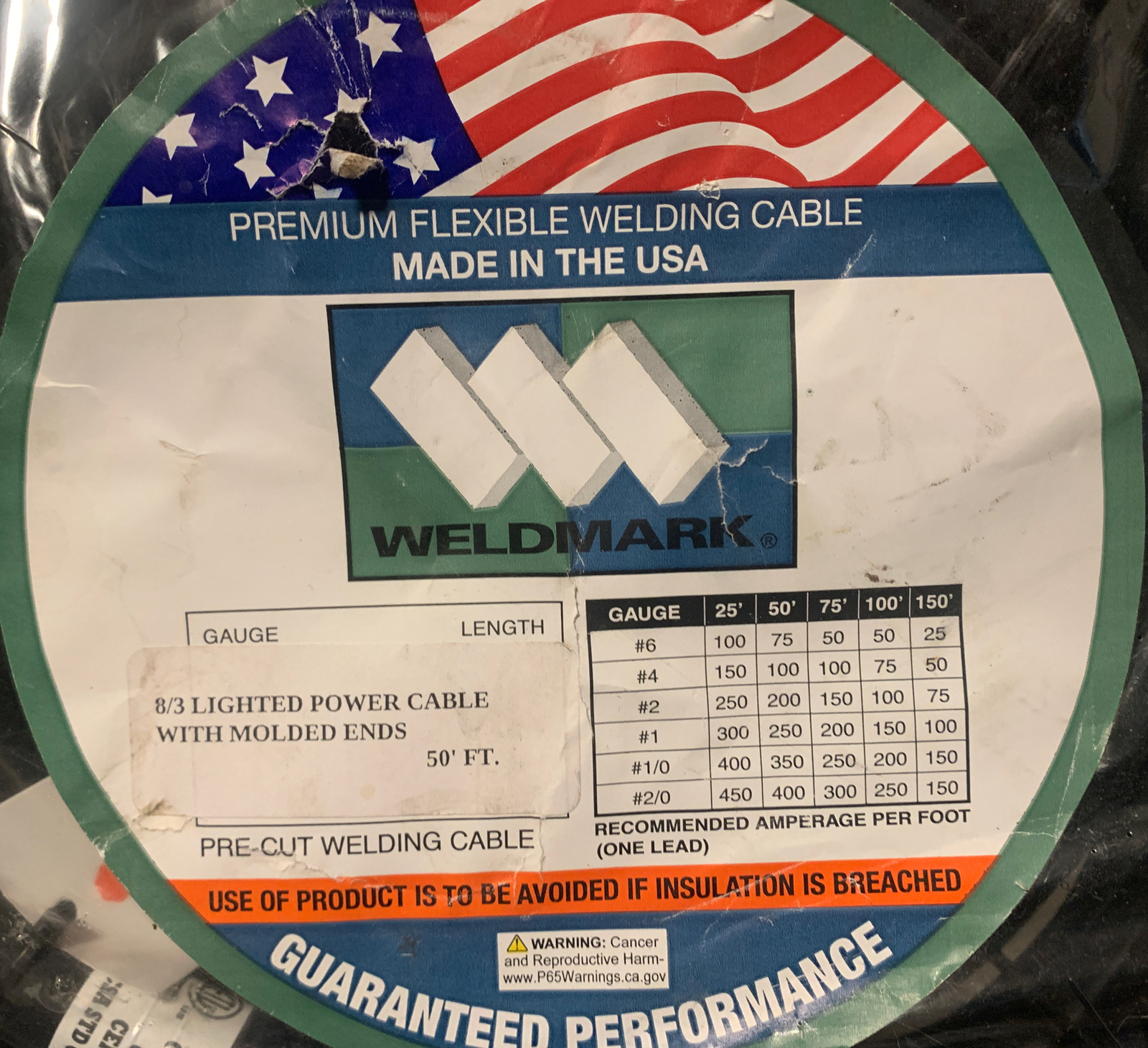 50 ft HeavyDuty Welder Extension Cable/Cord w/ 3 Prong Lighted