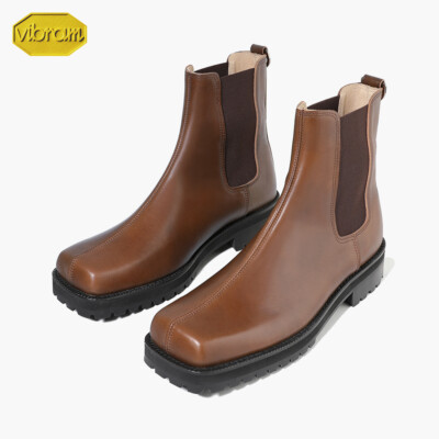 Firenze Atelier Mens Brown Leather Square Toe Ankle Chelsea Boots W/ Vibram Sole