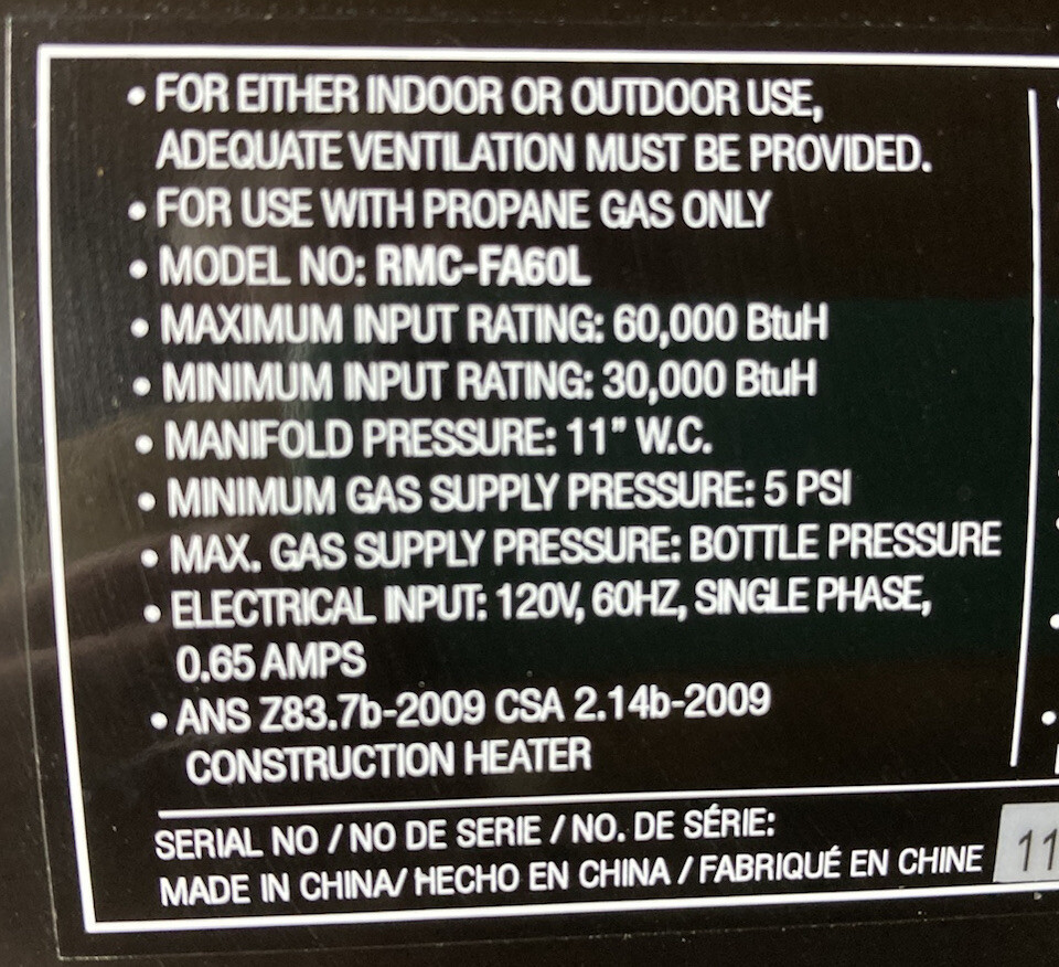 Thermoheat 60,000 BTU Portable Forced Air Propane Heater -  Patio/Yard/workshop | eBay