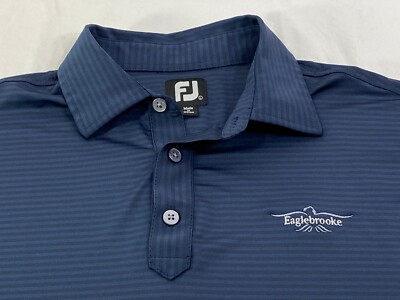 FootJoy Mens Short Sleeve Blue Embedded Stripe Polo Golf Shirt L