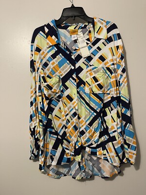 Ruby Rd Blouse Women's 1X Bali Style Printed V-Neck Button Up NWT