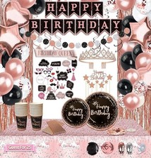 Birthday Decorations For Women, 229 Pcs Rose Gold and Black Happy Birthday Su...