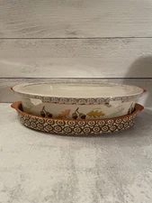 Temptations by Tara Old World Harvest/Fall 3 Quart Oval Baking Dish w Tray & Lid
