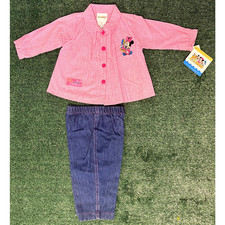 Vintage 90s Disney Babies Top  Pants Set Girls Size 0-6M Pink Blue Minnie Mouse