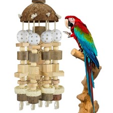 Bird Toy, Large Parrot Natural Wooden Blocks Chewing Toy Suits for African Gr...