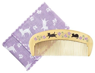 Kurochiku Tsubaki Camellia Wood Comb with Case Japanese Hair Brush Flower Cat