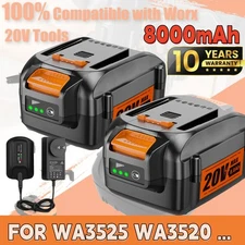 1-2piece For WORX Battery/Charger 20V WA3525 WA3520 MAX Extend Li-ion 8000mAh