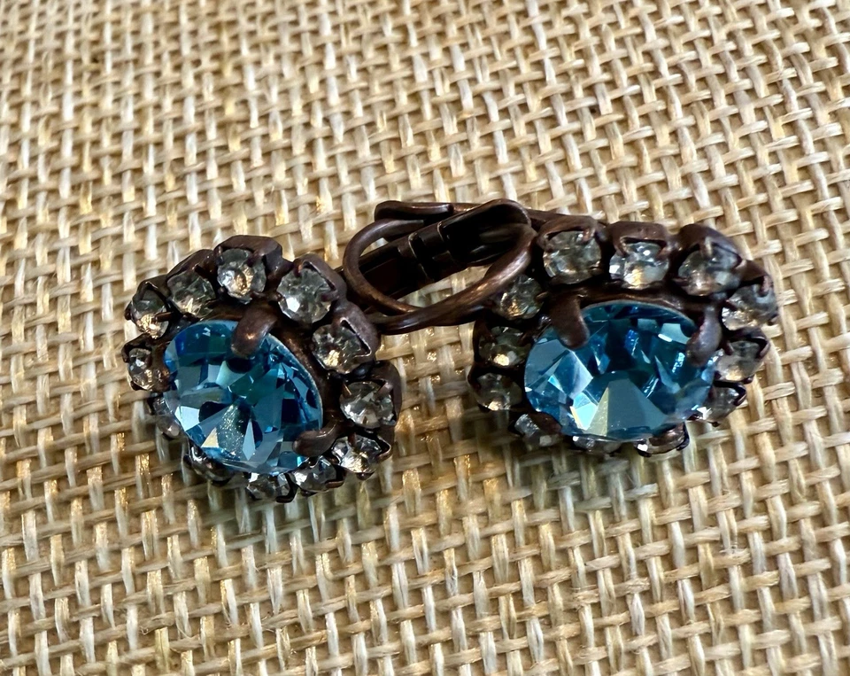 Swarovski Aquamarine Crystals  W/  Crystals Surrounding Copper Necklace Set  #52 - Image 3 of 3