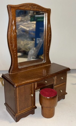 Vintage Doll Wooden 4 Drawer Dresser Vanity w Mirror and Stool -Beautiful