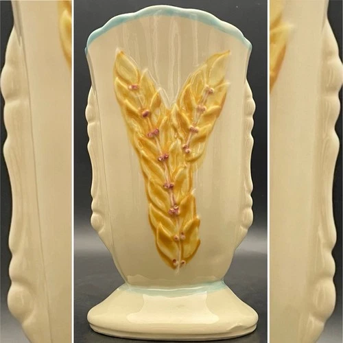 Shawnee Pottery 1258 Ceramic Yellow Wheat Trophy Vase c1950s Made in USA 7.75"t
