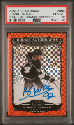 2022/23 O-Pee-Chee Platinum Rookie Auto Brandt Clarke Orange Checkers /15 PSA 10