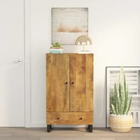 Highboard Massivholz Mango Mit Schublade Und Eisen 60X33X100 Cm