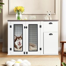 Large Dog Crate Furniture 44 Inch,Wooden with Drawers and Side Cabinets for Pets