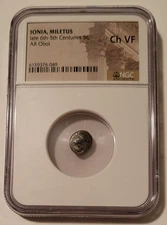 Ancient Greek Ionia Miletus late 6th-5th Centuries BC AR Obol obv lion Ch VF NGC