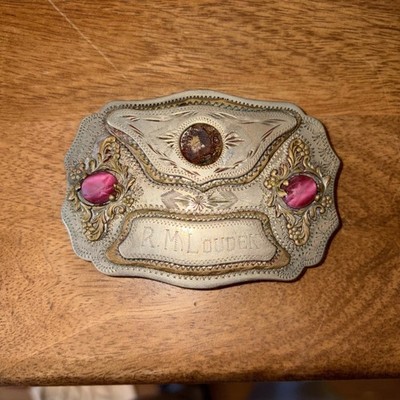 Vintage Nickel Silver Hand Engraved Masonic Western Belt Buckle 1.5 