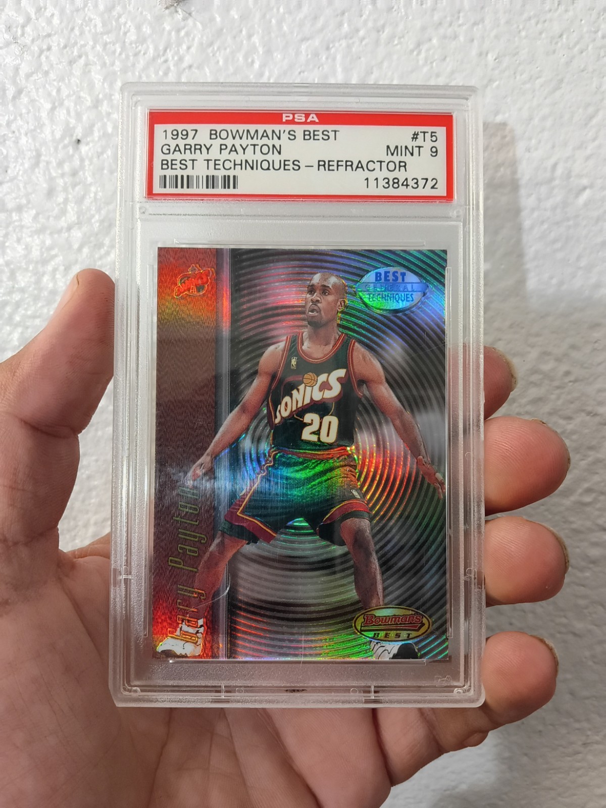 GARY PAYTON 1997-98 Bowman's Best Techniques REFRACTOR CARD# TF GRADED PSA 9