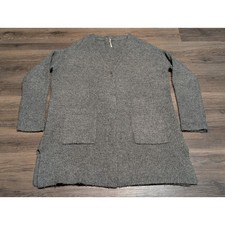 Free People Oversized Knit Cardigan Sweater Gray V Neck Pockets M