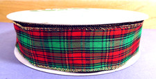 40 yds Red/Green/Gold PLAID Wired RIBBON 1-1/2" Wide Holiday Decorating Wreaths