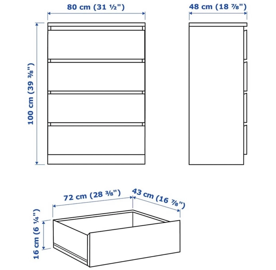 宜家4抽屉梳妆台-白色卧室和壁橱收纳盒 — 第 2/3 张图片