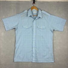 Vintage Christian Dior Safari Shirt Men  s Large Blue Windowpane Check Epaulets