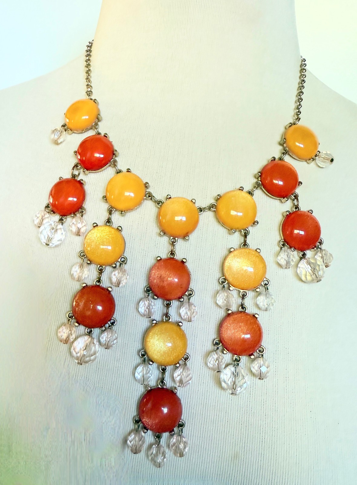 Cascade bib necklace statement large cabochon bea… - image 4