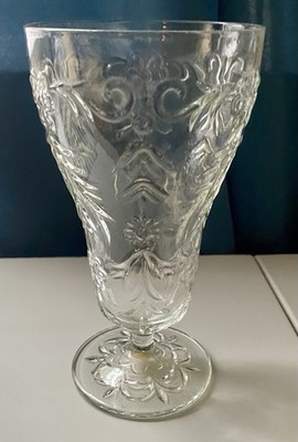 McKee Rock Crystal Glass Iced Tea Goblet Root Beer Float Daisies Scrolls Foliage