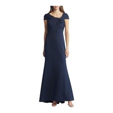  Eliza J Wrap Neckline Scuba Crepe Gown dress blue size 14 DEFECT