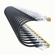 24 Pack 1ft Slim Cat6a Patch Cables Pure Copper 10G 550MHz Black Ethernet