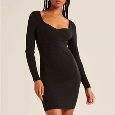 Abercrombie Wrap Front Mini Sweater Dress Dark Brown M Petite MP Thick Knit NWT