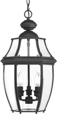 Progress Lighting New Haven 3-Light Black Outdoor Lantern Beveled Glass
