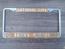 Vintage National City " Brown Motors " Volkswagen Dealers License Plate Frame