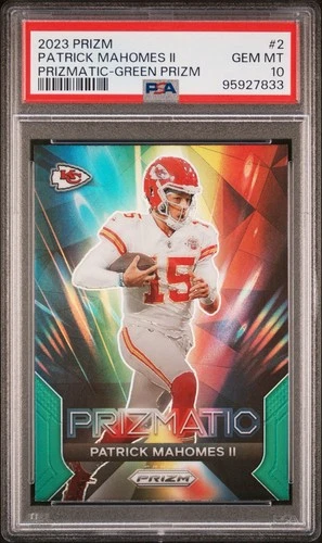 2023 PANINI PRIZM PATRICK MAHOMES II PRIZMATIC GREEN PRIZM PSA 10 #2