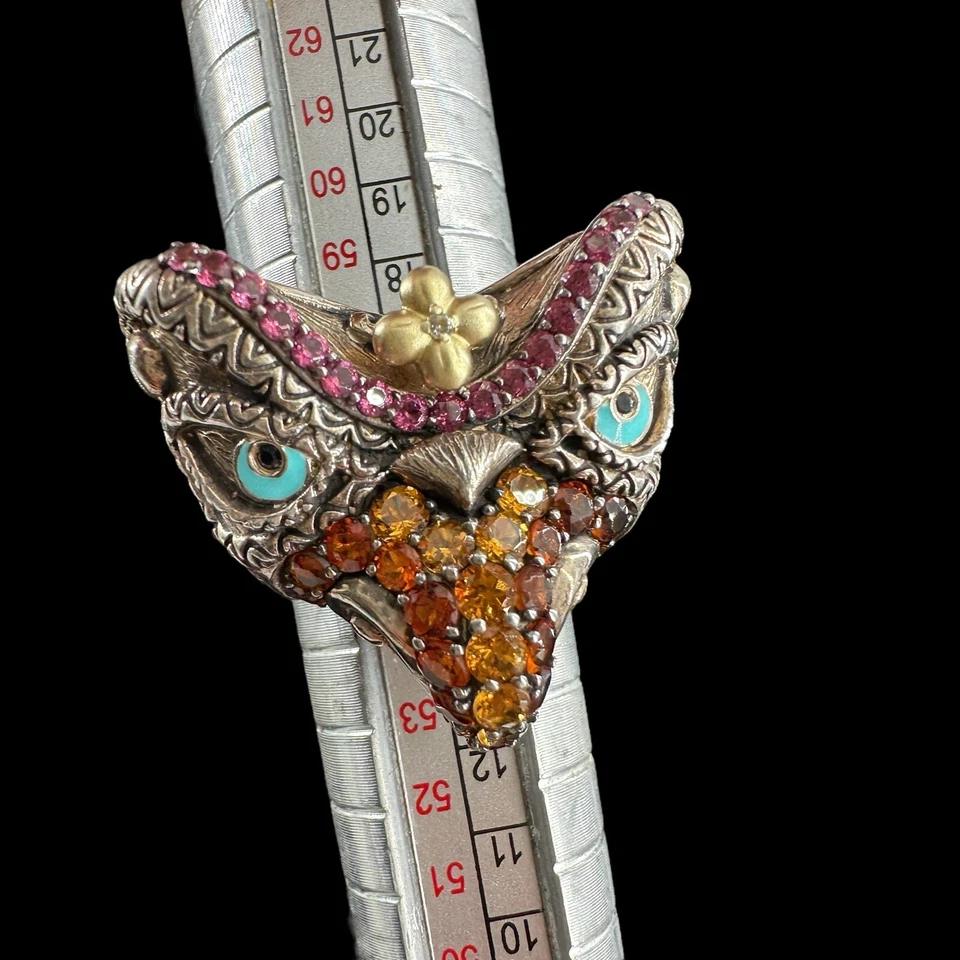 Anillo Barbara Bixby Garuda Bird Sterling 18k piedras preciosas multicolores talla 7,75 Foto 3 de 4