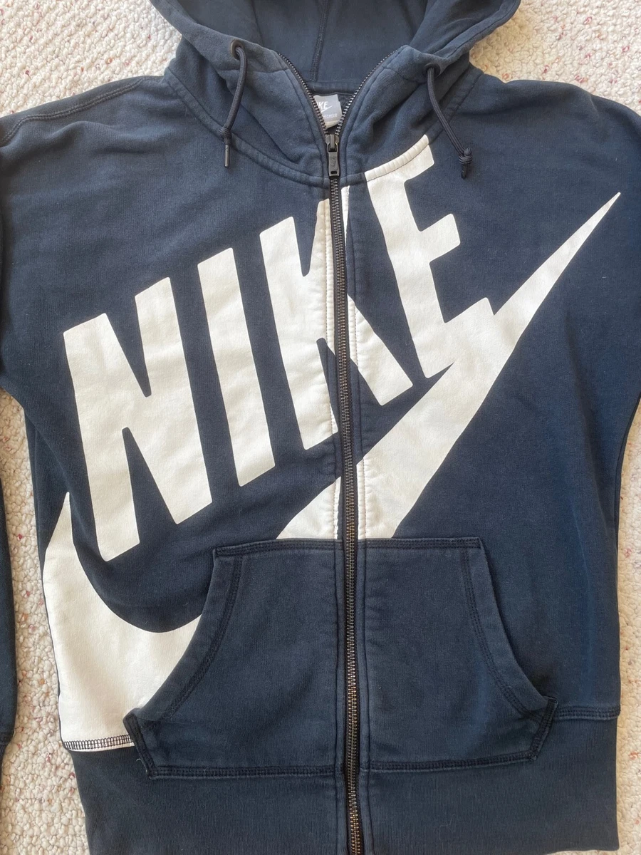 VINTAGE NIKE Sportswear men Dk Blue S big swoosh full zip hoodie gray tag