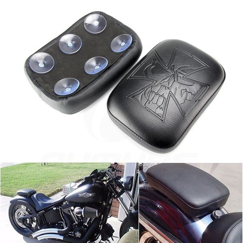 Black Cross Passenger Pillion Pad Seat 8 Suction Cup For Harley Bobber Chopper - Bild 1 von 11