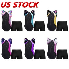 Kid Girls Ballet Dance Gymnastics Leotard with Short Outfit 2 Piece Dancewear