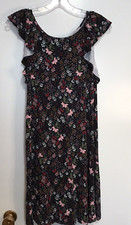 Loft Shift Dress Women's Size XS Black Floral Print Sleeveless Ruffled Armholes