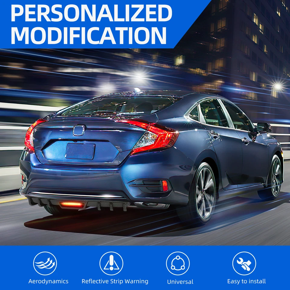 For Hyundai Sonata Rear Bumper Diffuser Lip + LED Tail Brake Light Carbon Fiber - Image 2 of 4