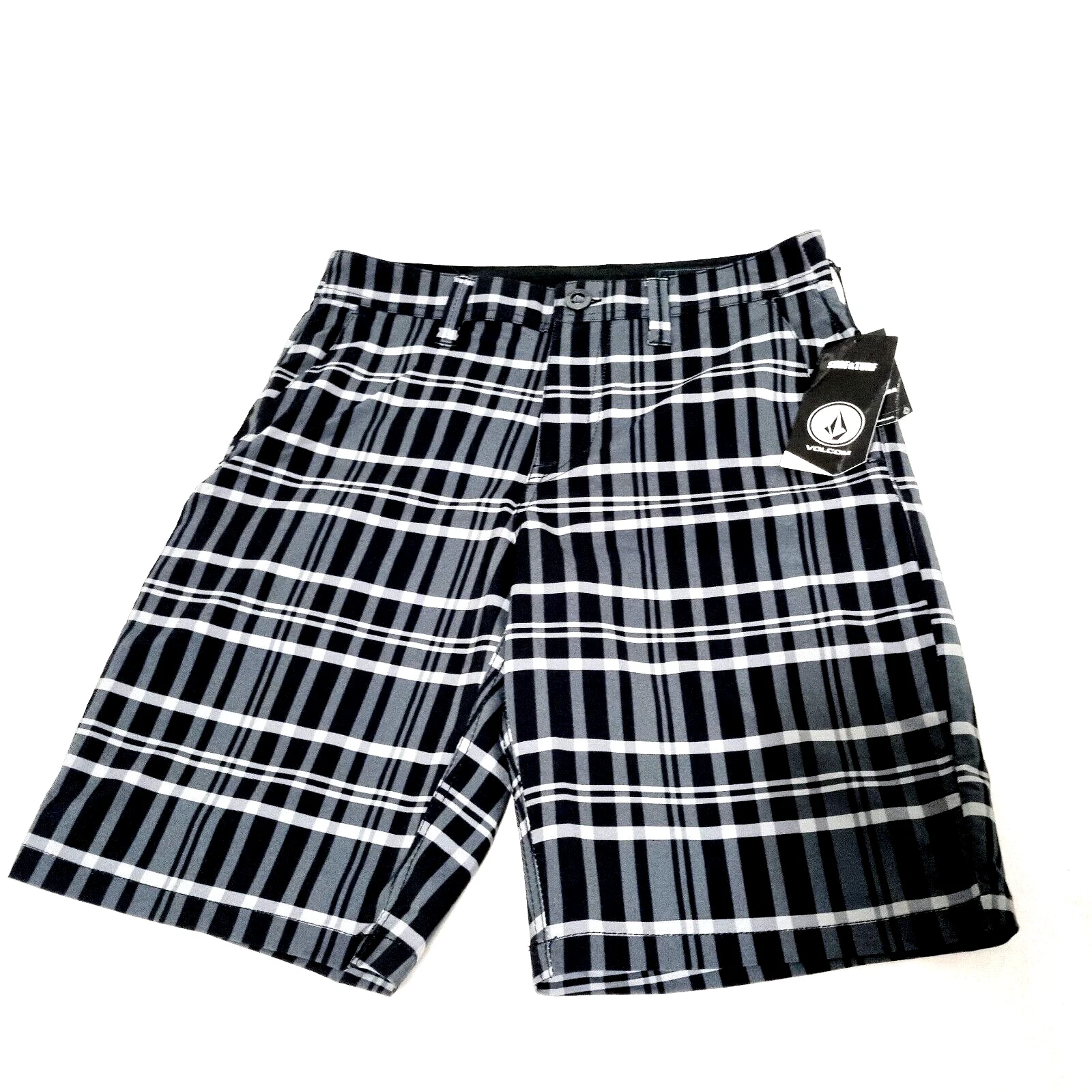Volcom Men Shorts Static DL Surf N Turf Grey Black Grey White Striped Size 28