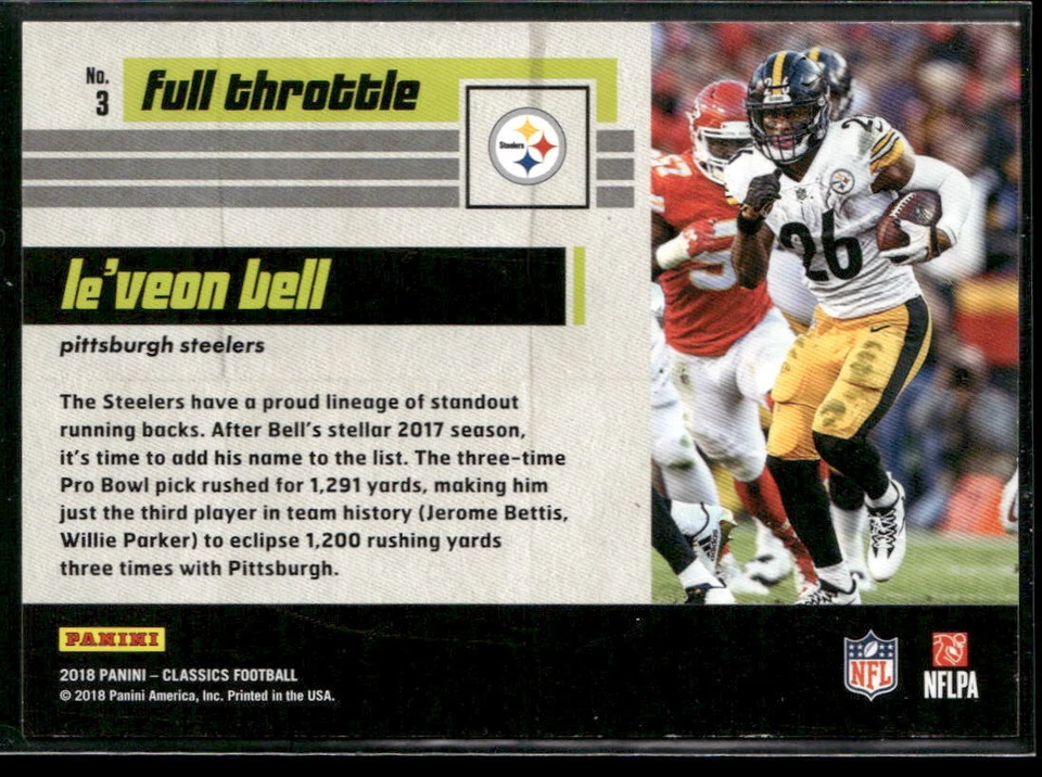 2018 Panini Classics Le'Veon Bell 3 Full Throttle Gold SN Pittsburgh Steelers - Image 2 of 2