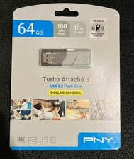 PNY 64GB Turbo Attache 3 USB 3.2 Flash Drive 100 Megabytes Per Second, Grey